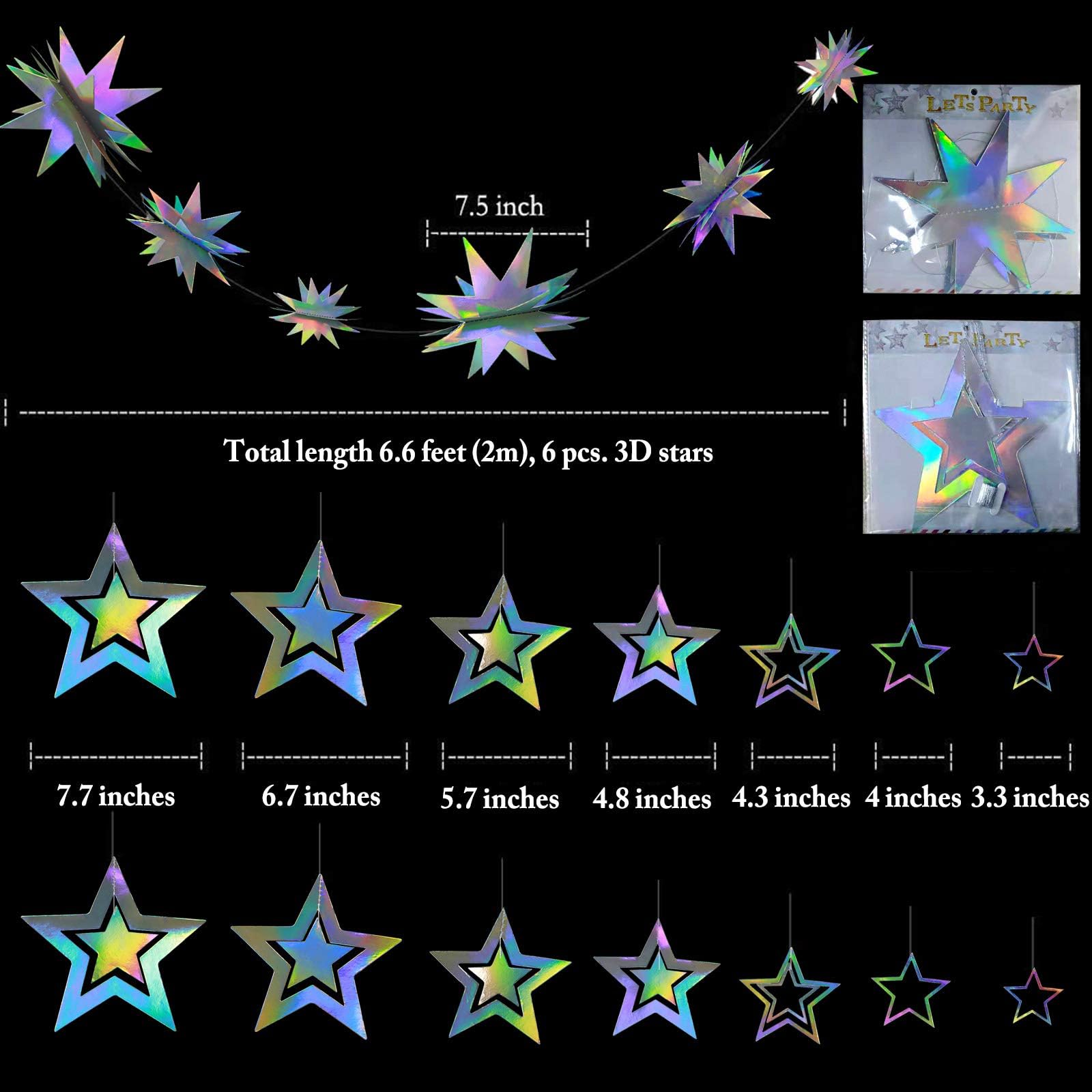 Cheerland Star Party Decoration Iridescent Party Supplies Holographic Twinkle Little Stars Garlands Hanging Euphoria Party Decor